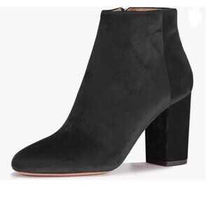 Black Women Round Toe Velvet Ankle Boots Block Heel Side Zipper Office Shoes